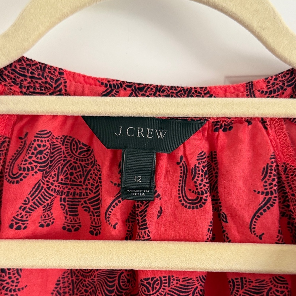 J. Crew Red Elephant Pattern Blouse Kids size 12 - Picture 2 of 7